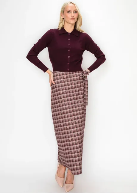 Burgundy Collared Knit Cardigan