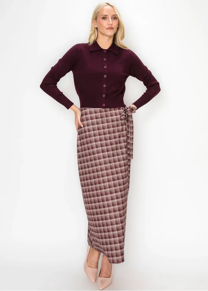 Burgundy Collared Knit Cardigan