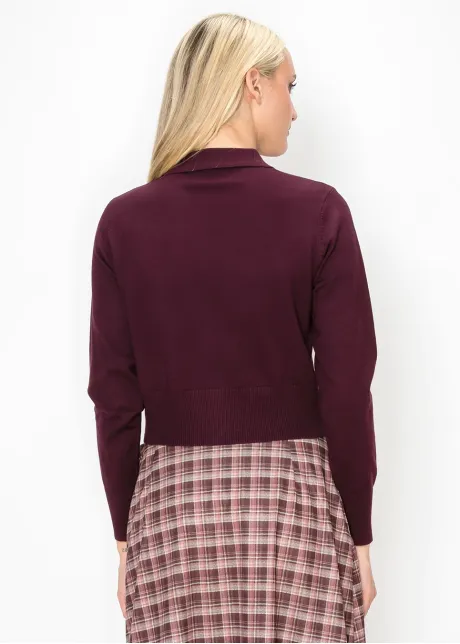 Burgundy Collared Knit Cardigan