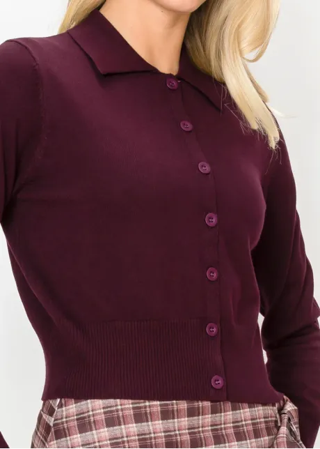 Burgundy Collared Knit Cardigan