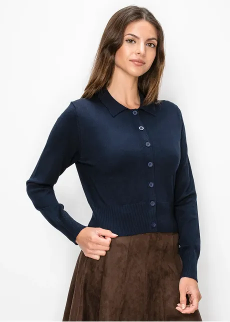 Navy Collared Button Front Cardigan