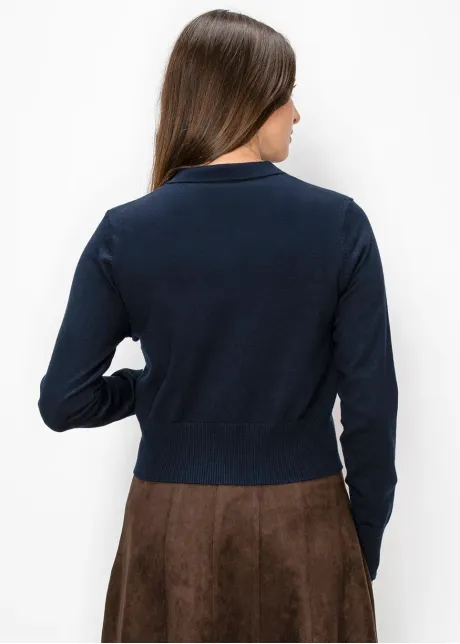 Navy Collared Button Front Cardigan