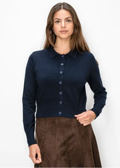 Navy Collared Button Front Cardigan