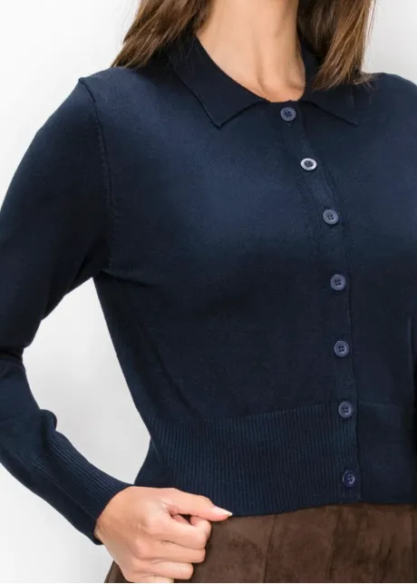 Navy Collared Button Front Cardigan