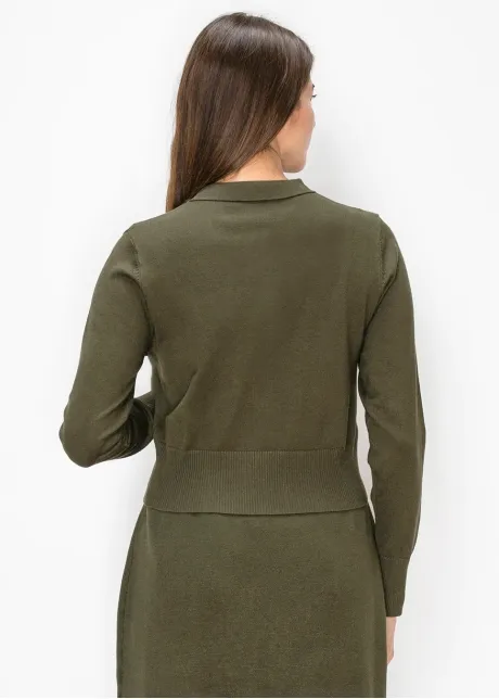 Olive Green Button Cardigan with Collar