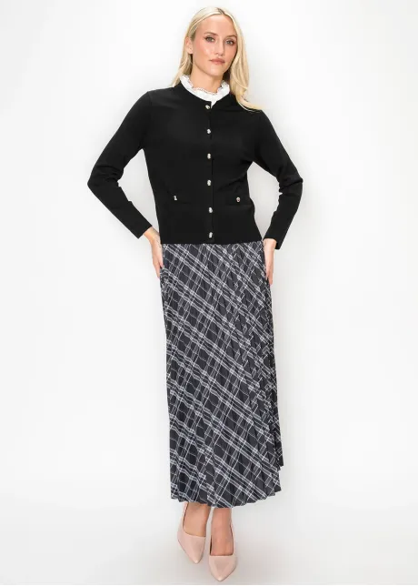 Black Band Collar Cardigan with Ribbed Waist