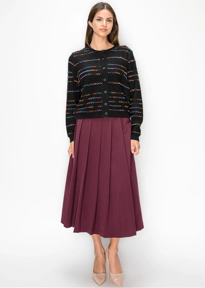 Cardigan with Multicolor Knit Stripes