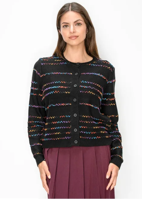 Cardigan with Multicolor Knit Stripes