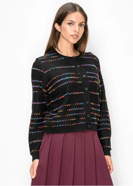 Cardigan with Multicolor Knit Stripes