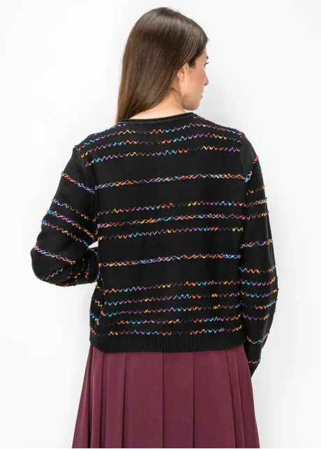 Cardigan with Multicolor Knit Stripes