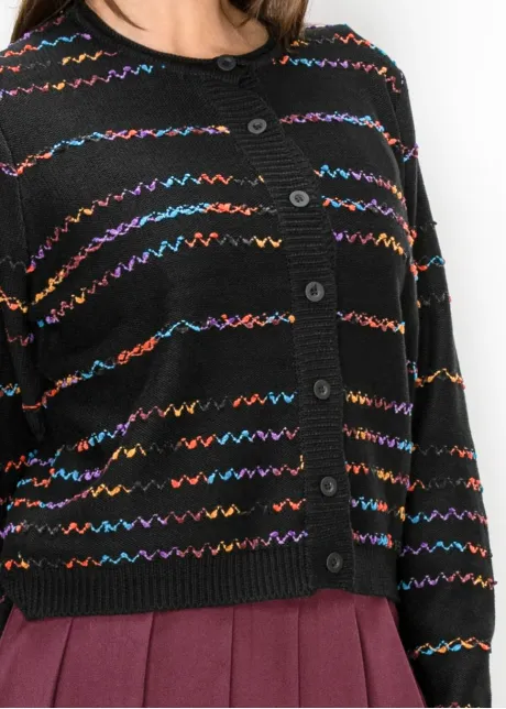 Cardigan with Multicolor Knit Stripes