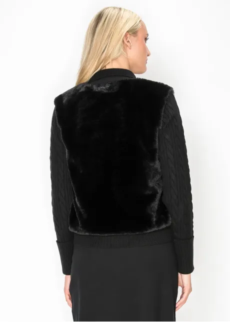 Black Button Front Fur Panel Cardigan