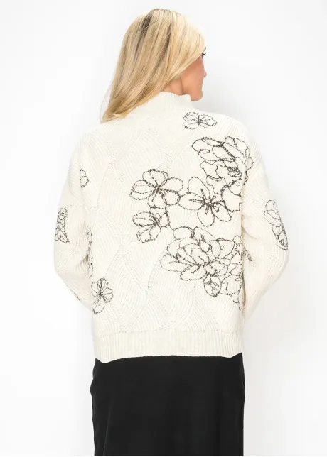 Cream Sweater with Black Floral Embroidery