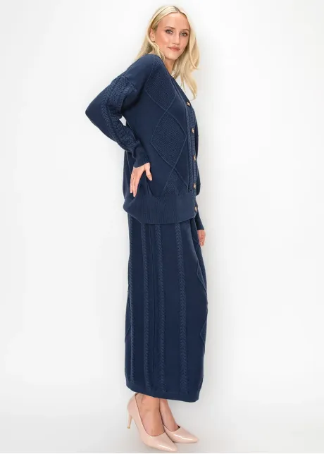 Navy Cable Knit Cardigan with Gold Buttons