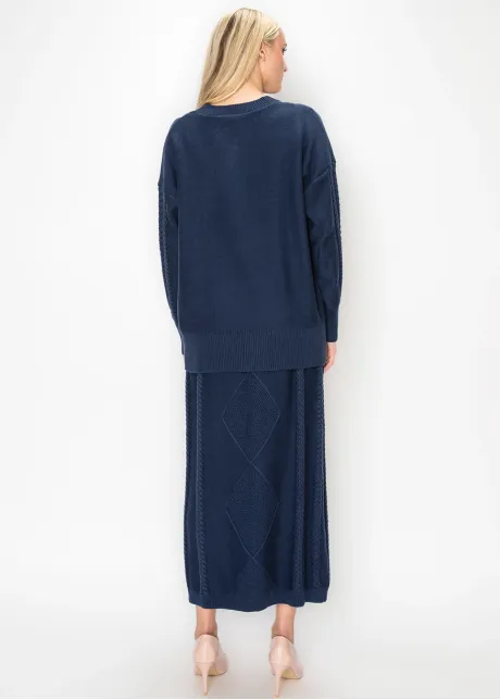 Navy Cable Knit Cardigan with Gold Buttons