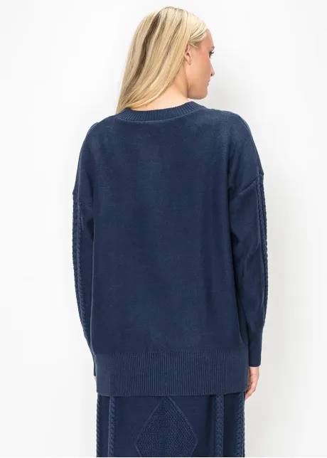 Navy Cable Knit Cardigan with Gold Buttons