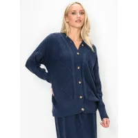 Navy Cable Knit Cardigan with Gold Buttons
