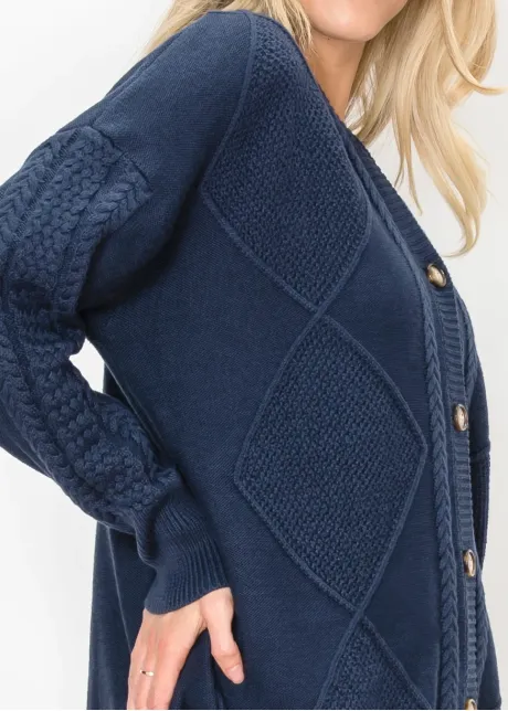 Navy Cable Knit Cardigan with Gold Buttons