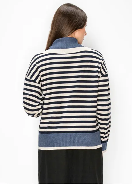 Gold Button Collared Stripe Sweater