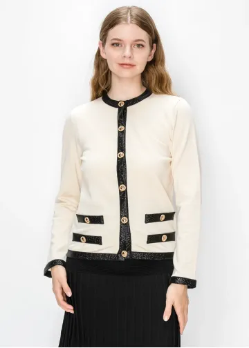 Gold Button Cardigan in Cream and Black