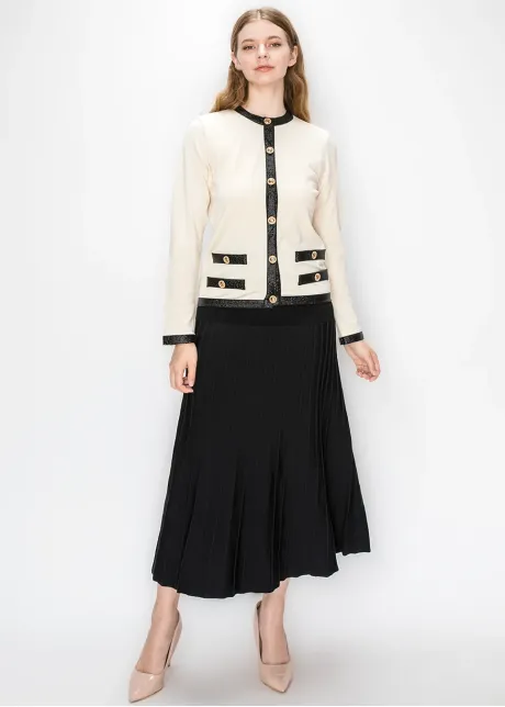 Gold Button Cardigan in Cream and Black