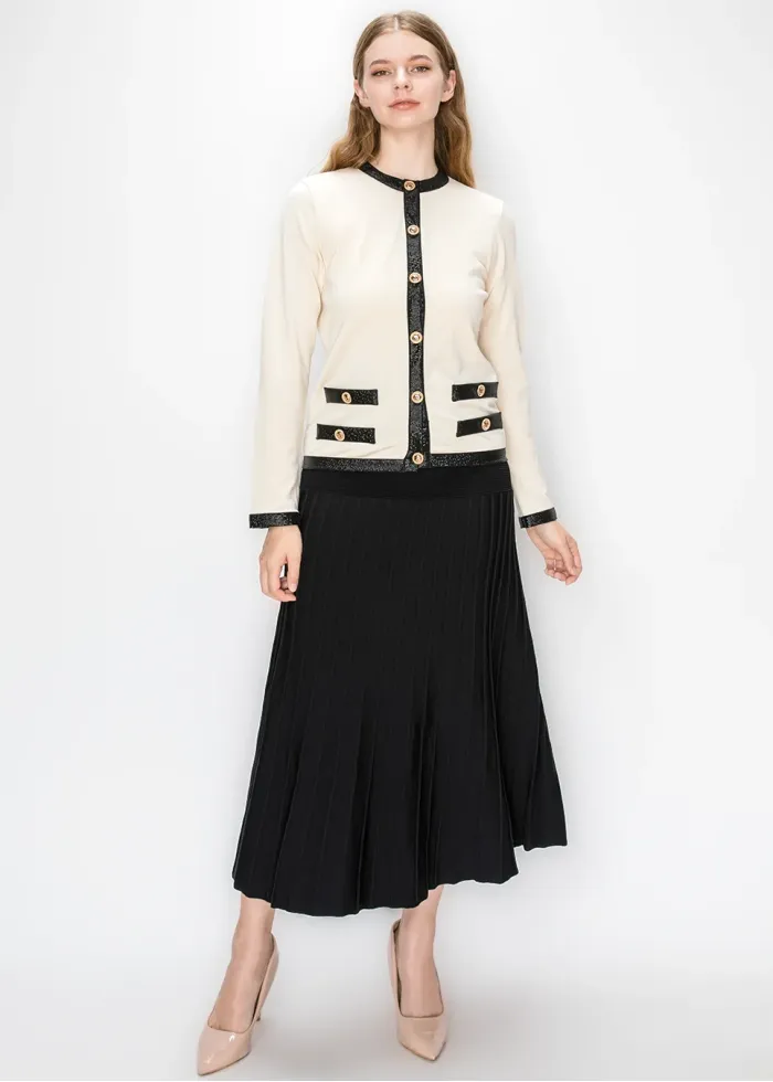 Gold Button Cardigan in Cream and Black