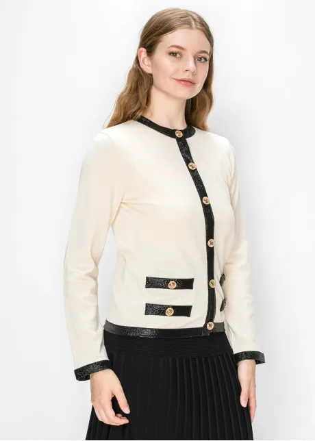 Gold Button Cardigan in Cream and Black
