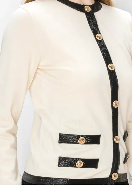 Gold Button Cardigan in Cream and Black