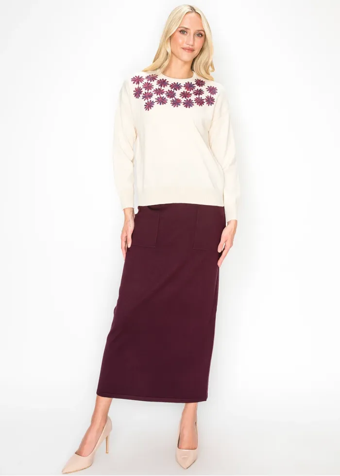 Embroidered Daisy Crewneck Sweater