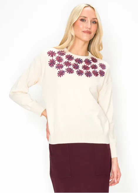 Embroidered Daisy Crewneck Sweater