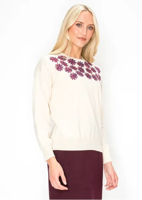 Embroidered Daisy Crewneck Sweater