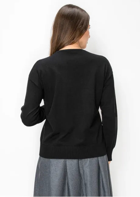 Daisy Embroidered Crewneck Sweater in Black