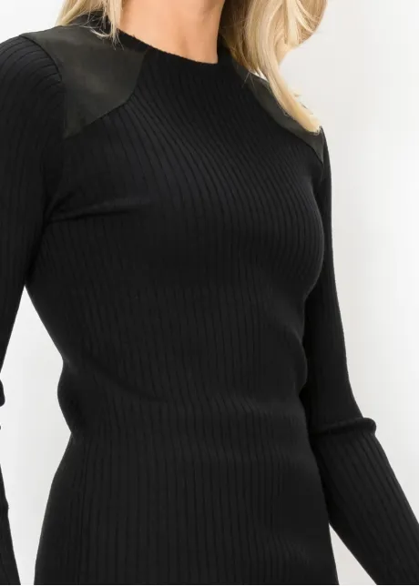 Crewneck Rib Sweater with Button Cuffs