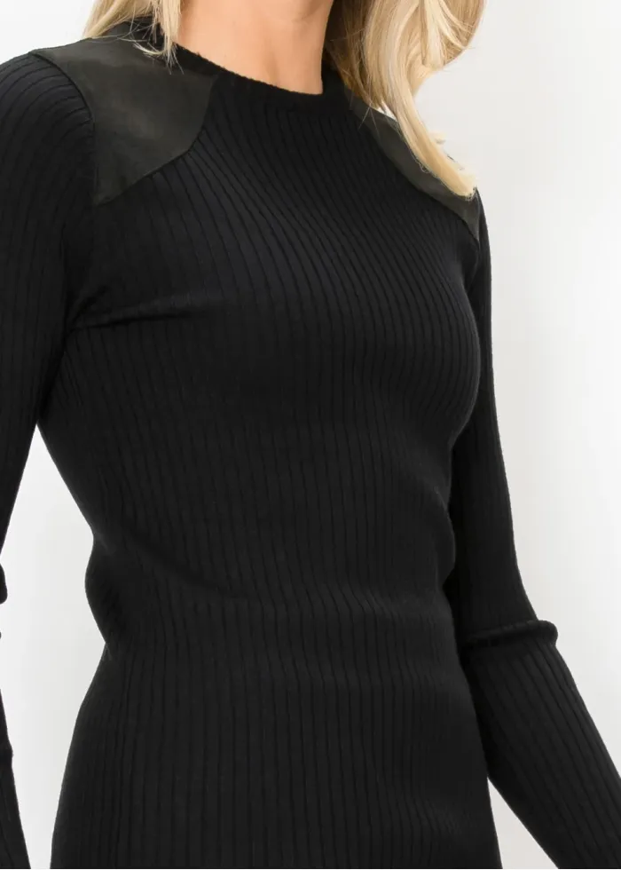 Crewneck Rib Sweater with Button Cuffs