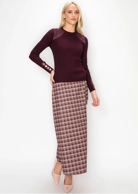 Ribbed Knit Sweater with Button Cuff Detail