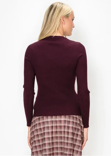 Ribbed Knit Sweater with Button Cuff Detail