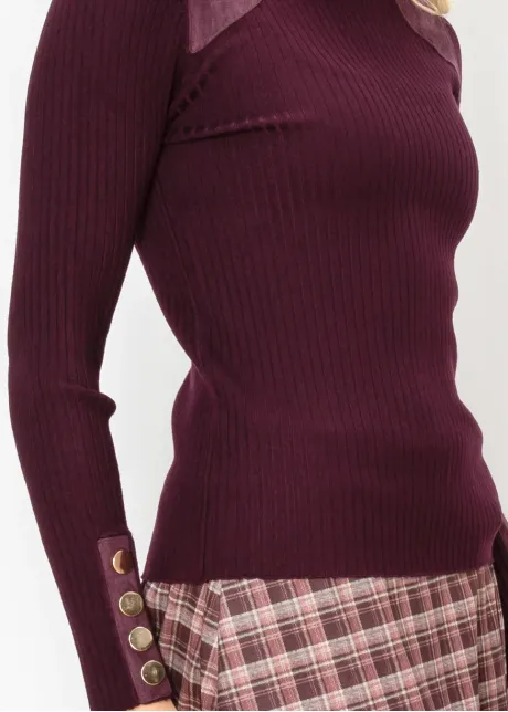Ribbed Knit Sweater with Button Cuff Detail