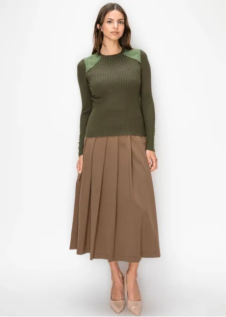Rib Knit Sweater with Gold Button Cuffs
