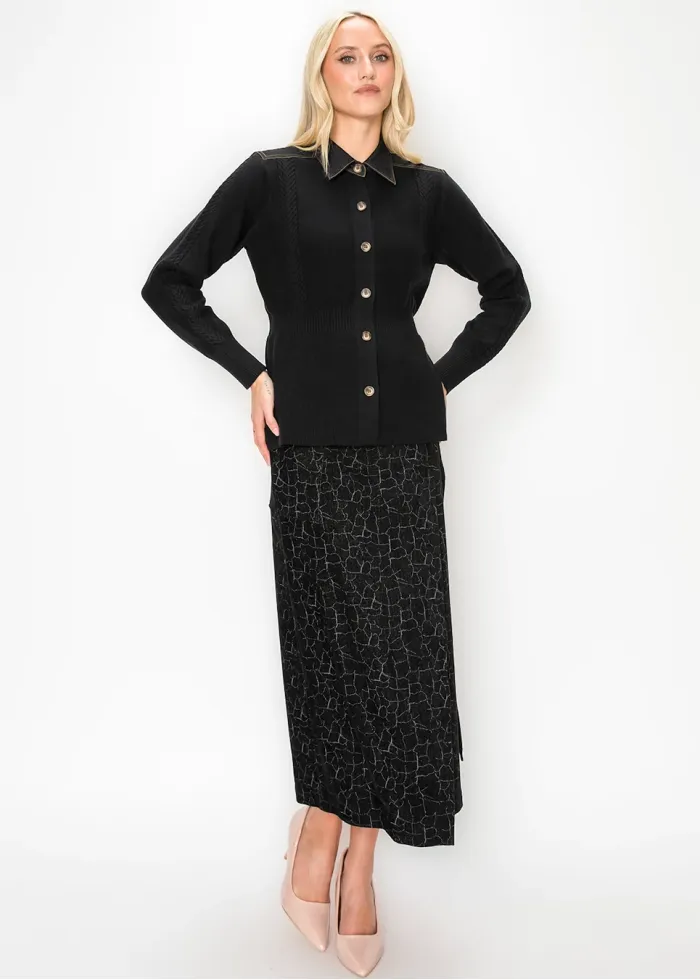 Cable Panel Button Cardigan