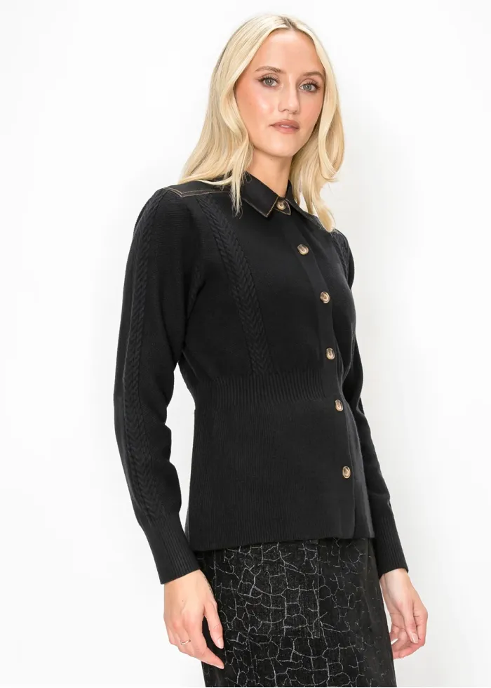 Cable Panel Button Cardigan