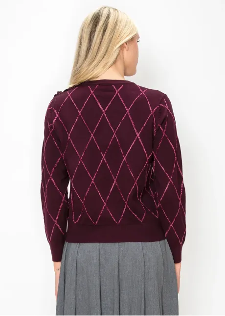 Burgundy Argyle Sweater with Shoulder Buttons