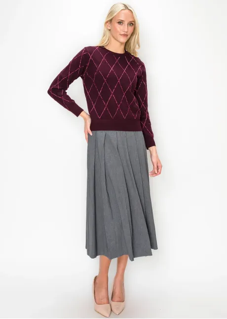 Burgundy Argyle Sweater with Shoulder Buttons
