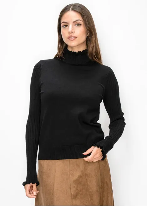 Black Ruffle Neck Sweater
