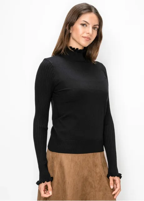 Black Ruffle Neck Sweater