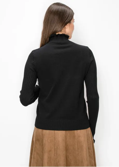 Black Ruffle Neck Sweater