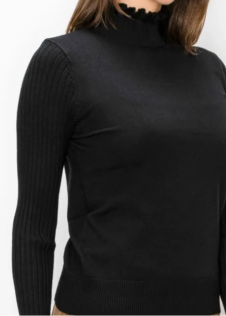 Black Ruffle Neck Sweater