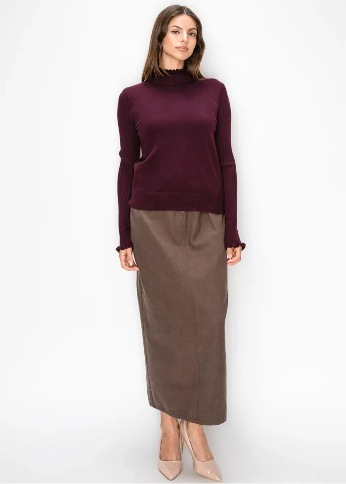 Burgundy Ruffle Mock Neck Sweater