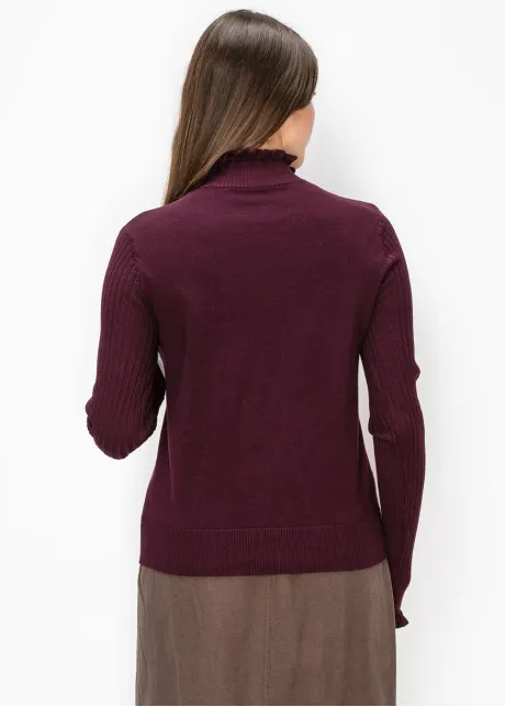 Burgundy Ruffle Mock Neck Sweater