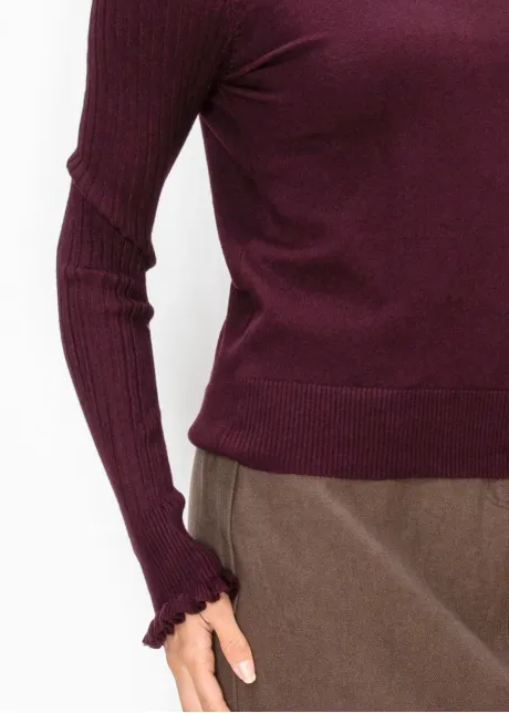 Burgundy Ruffle Mock Neck Sweater