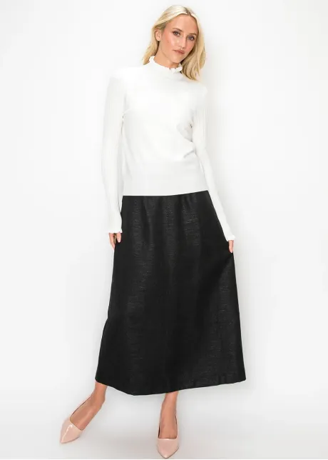 White Ruffle Mock Neck Sweater